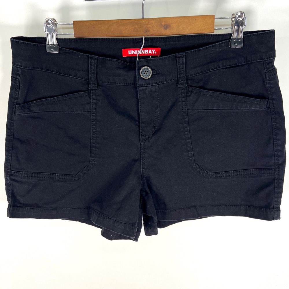 Unionbay Y2K Black Size 13 Stretch Cotton Chunky Stitch Mini Shorts Mid Rise